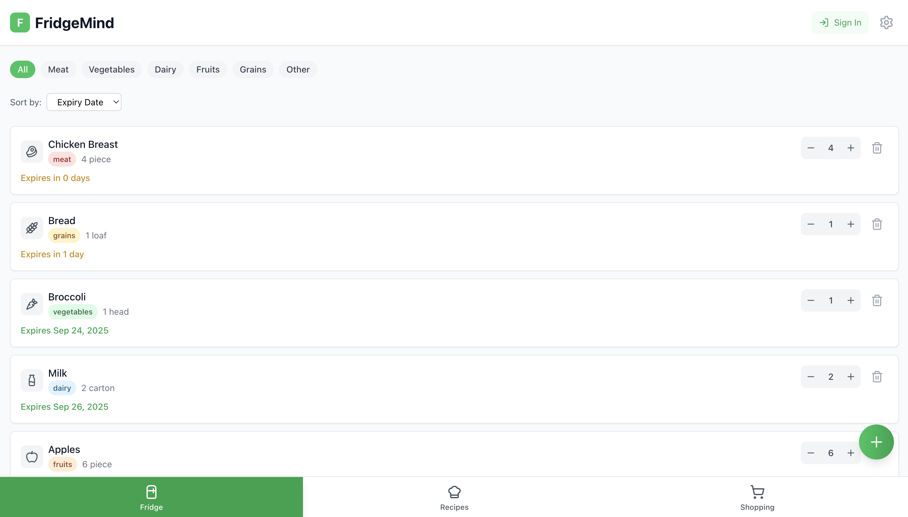FridgeMind App Screenshot